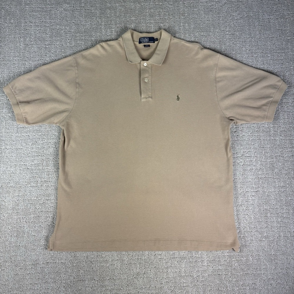 VTG. Polo Ralph Lauren Men's Polo Shirt Size XL Embroidered Pony 100% Cotton Tan